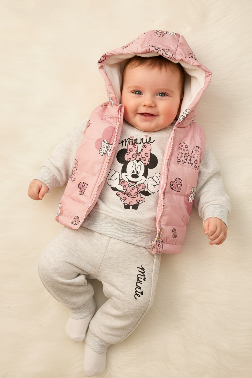 Realistic baby wearing pink Minnie Mouse outfit