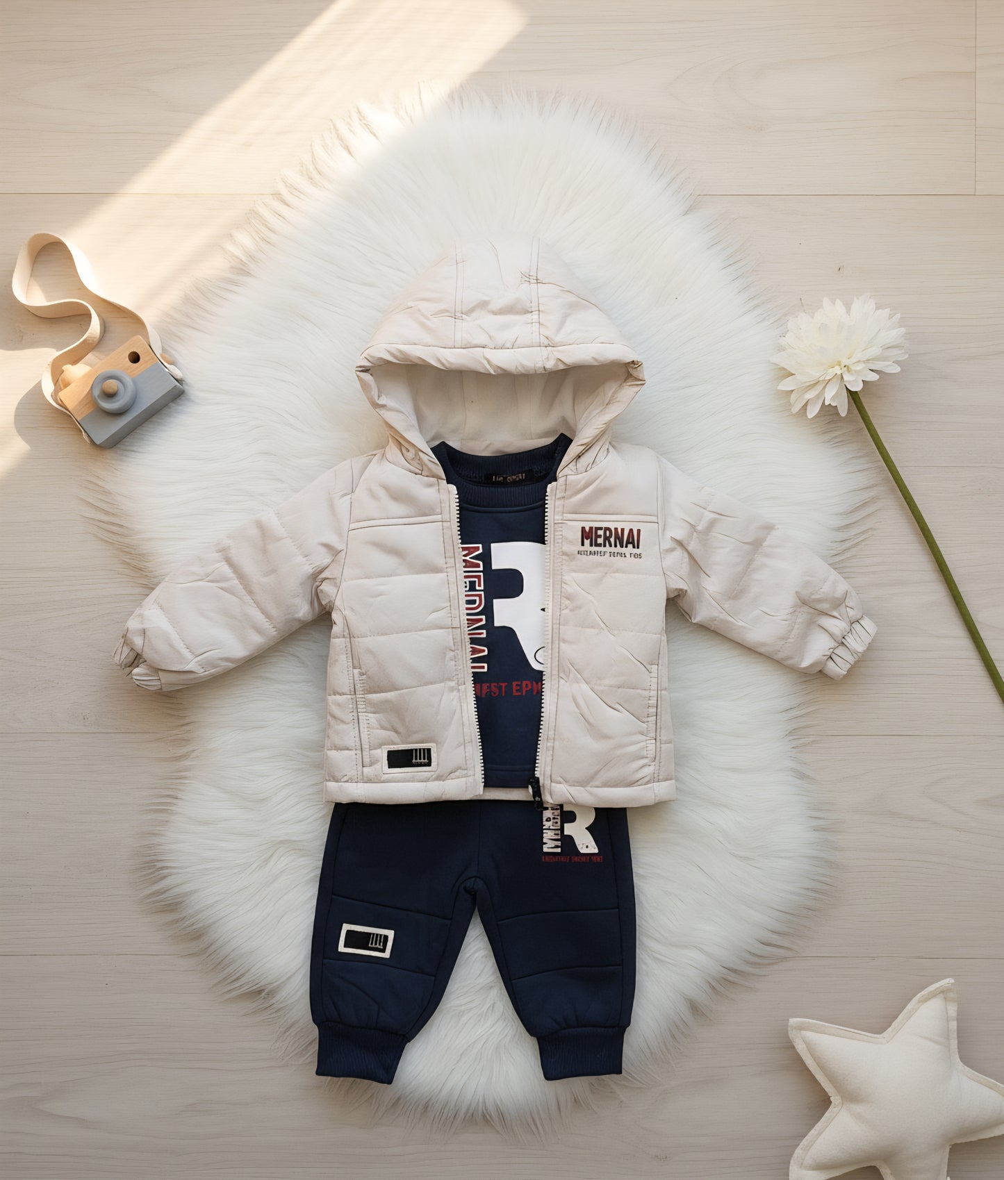 طقم ٣ قطع جاكيت مبطن فرو بالكامل