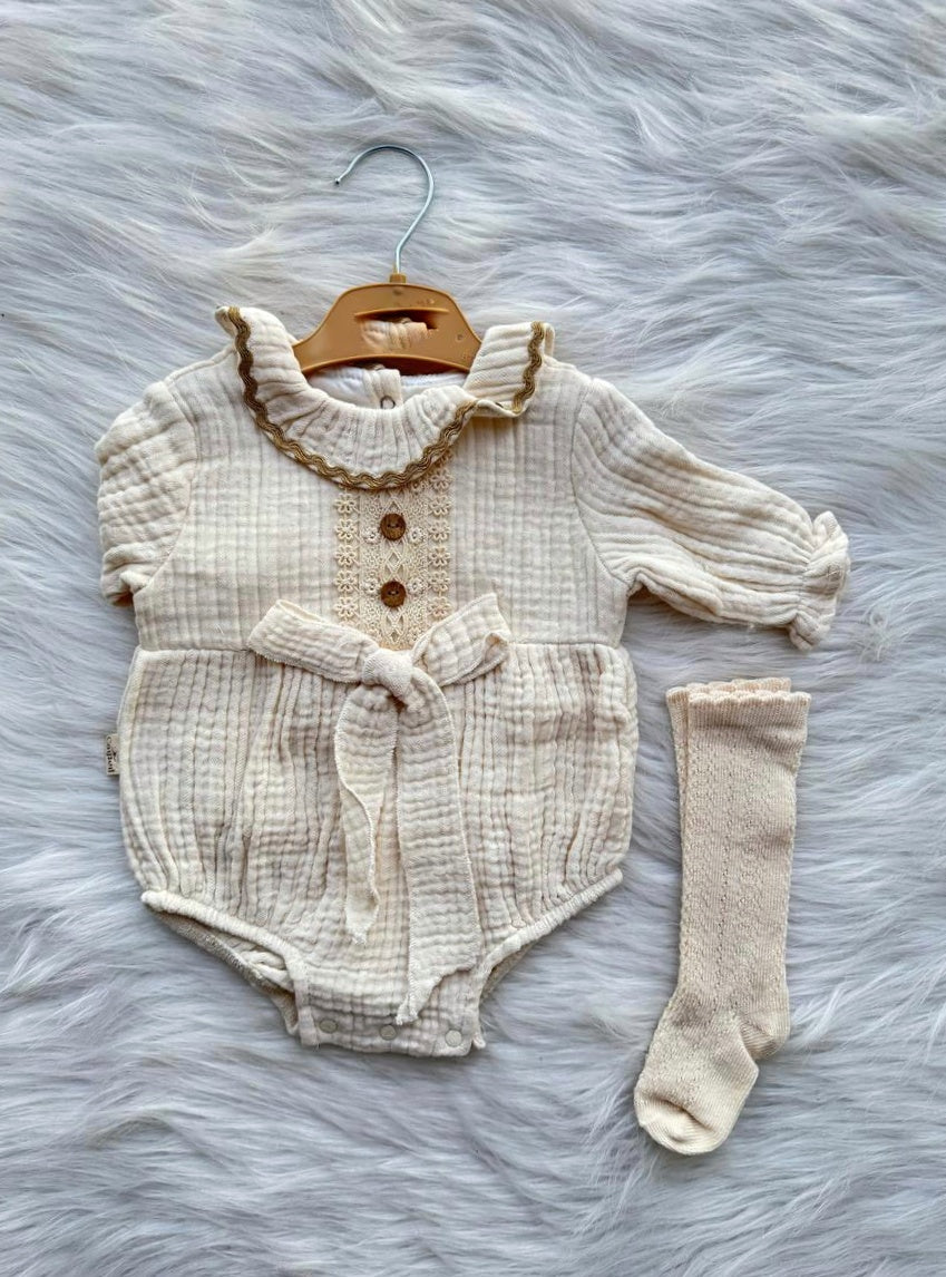 Baby cotton dress & socks 🤎