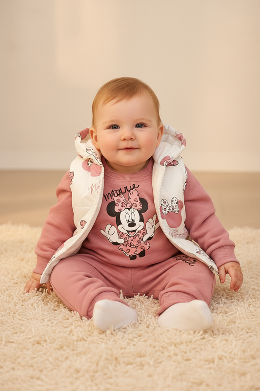 Baby wearing Minnie Mouse outfit - full view