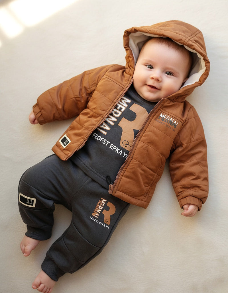 طقم ٣ قطع جاكيت مبطن فرو بالكامل