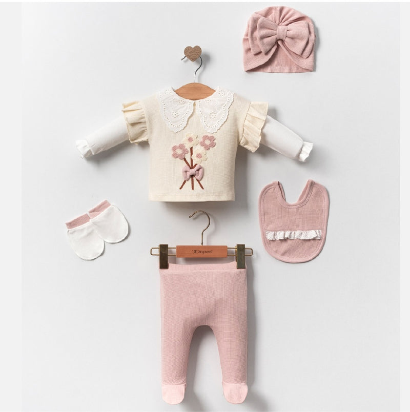 طقم لحديثي الولادة قطني ٥ قطع