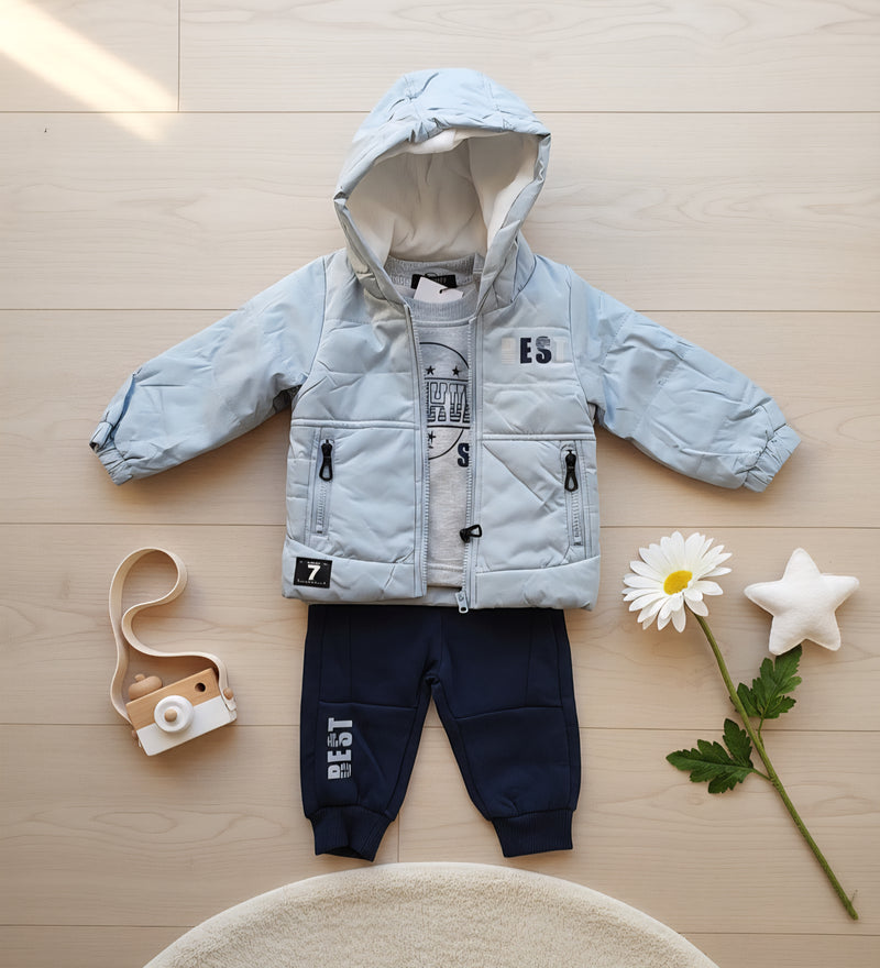 طقم ٣ قطع جاكيت مبطن فرو بالكامل